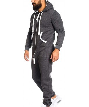 Sleep Sets Men Jumpsuit One-Piece Garment Non Footed Pajama Playsuit Blouse Hoodie - Dark Gray - CL18A99DE6X