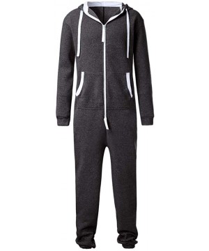 Sleep Sets Men Jumpsuit One-Piece Garment Non Footed Pajama Playsuit Blouse Hoodie - Dark Gray - CL18A99DE6X