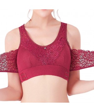 Bras Women Wireless Lace Bra Seamless Front Cross Side Buckle Sport Bra Sexy Lace Floral Bras Silk Bralette - Red - CE19DNKKM80