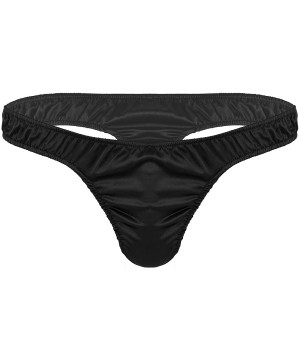 G-Strings & Thongs Men's Shiny Satin Ruffled Low Rise G-String Thong T-Back Sissy Pouch Panties Underwear - Black - CW19D869MIT