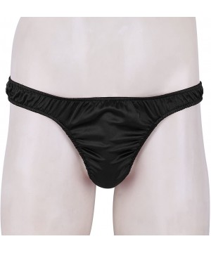 G-Strings & Thongs Men's Shiny Satin Ruffled Low Rise G-String Thong T-Back Sissy Pouch Panties Underwear - Black - CW19D869MIT