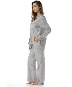 Sets Striped Long Sleeve Pajama Pants Set with Notch Collar - Black / White - CT180Z7EQR8