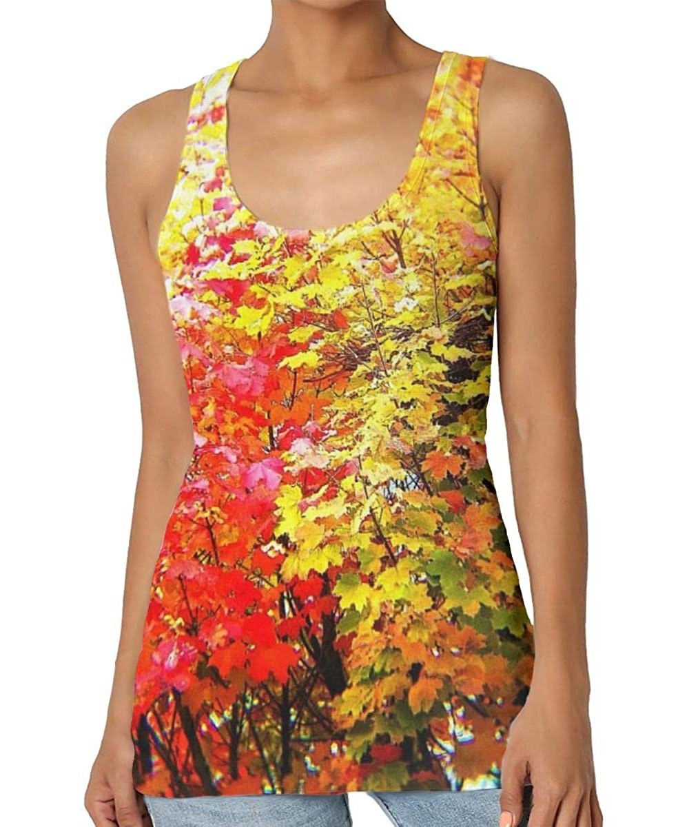 Camisoles & Tanks Girl's Trees Autumn Red Orange Green Colors Tank Top Tanktop Women Basic Plain Premium Classic Wide Strap -...