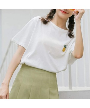 Tops Women's Casual O-Neck Short Sleeve Blouse Summer Cute Fruit Print Solid Color Loose Blouse T Shirt - White - CU196LYYOW5