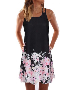 Tops Summer Dresses for Women Beach 3D Butterfly Floral Print Sleeveless Vintage Bohe Tank Short Mini Dress - Ya-black - C019...