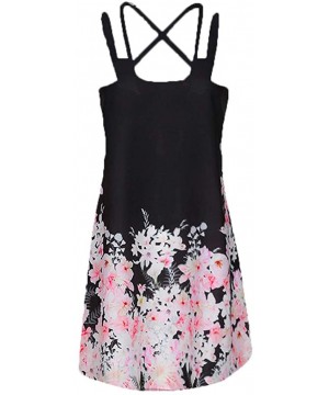 Tops Summer Dresses for Women Beach 3D Butterfly Floral Print Sleeveless Vintage Bohe Tank Short Mini Dress - Ya-black - C019...