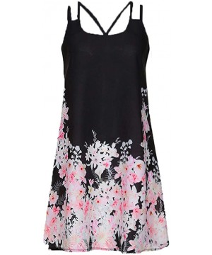 Tops Summer Dresses for Women Beach 3D Butterfly Floral Print Sleeveless Vintage Bohe Tank Short Mini Dress - Ya-black - C019...