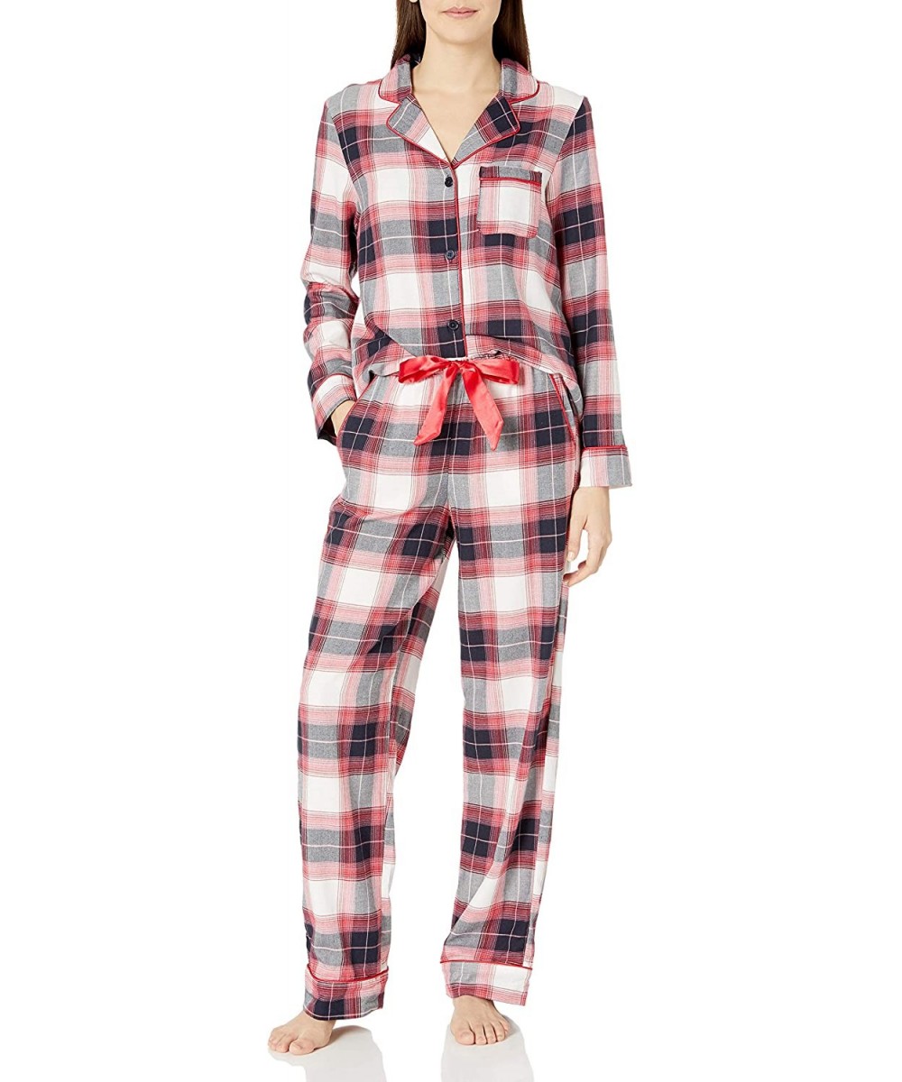 Sets Women's Sleepwear Cozy Flannel Notch Collar Pajama Set - Festive Plaid - C71808N3QDR