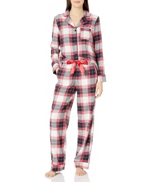 Sets Women's Sleepwear Cozy Flannel Notch Collar Pajama Set - Festive Plaid - C71808N3QDR