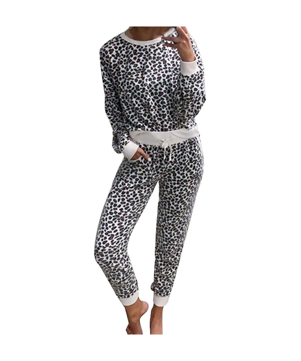 Thermal Underwear Sweatsuits for Women Leopard Print 2 Piece Tracksuit Sweat Suits Jogger Sets Outfits - B-white - CS18AGHMMK4