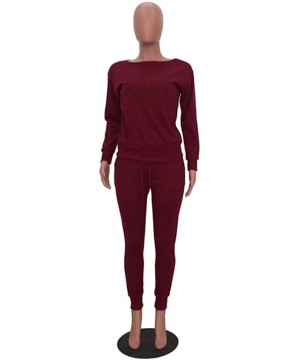 Sets Casual Womens Autumn and Winter Trousers Set Long Sleeve Crop Tops + Pants Suit - Wine - C0192SNHYID