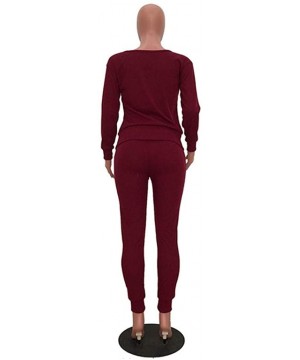 Sets Casual Womens Autumn and Winter Trousers Set Long Sleeve Crop Tops + Pants Suit - Wine - C0192SNHYID