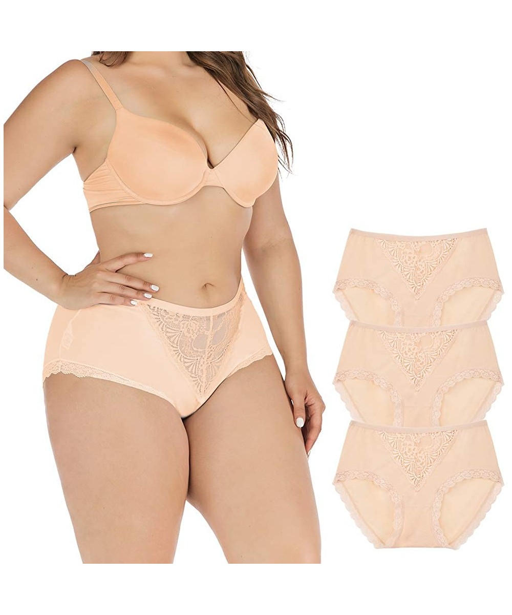 Panties Women's Plus Size Stretch Sexy Lace Underwear Frozen Silk Seamless Briefs with Ice Silky Tactile Touch Panties 3 Pack...