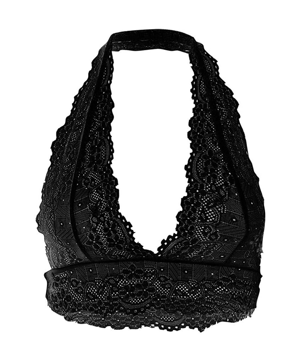 Bras Women's Breathable Sexy Comfy Deep V Lace Bra Underwear Lingerie - Black4 - CH196YY6L3Q