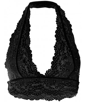 Bras Women's Breathable Sexy Comfy Deep V Lace Bra Underwear Lingerie - Black4 - CH196YY6L3Q