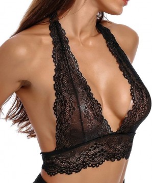 Bras Women's Breathable Sexy Comfy Deep V Lace Bra Underwear Lingerie - Black4 - CH196YY6L3Q