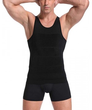 Shapewear Men's Body Shaper Vest T-Shirt Workout Tank Tops Compression Vest Sleeveless Abdomen Shapewear - Black - C019DI77Y0K