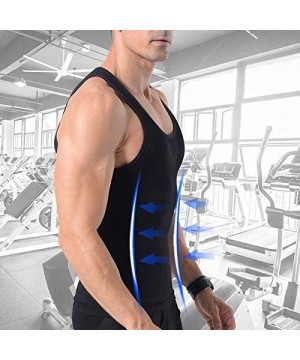 Shapewear Men's Body Shaper Vest T-Shirt Workout Tank Tops Compression Vest Sleeveless Abdomen Shapewear - Black - C019DI77Y0K