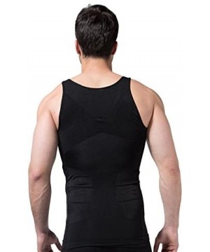 Shapewear Men's Body Shaper Vest T-Shirt Workout Tank Tops Compression Vest Sleeveless Abdomen Shapewear - Black - C019DI77Y0K