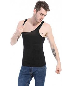 Shapewear Men's Body Shaper Vest T-Shirt Workout Tank Tops Compression Vest Sleeveless Abdomen Shapewear - Black - C019DI77Y0K