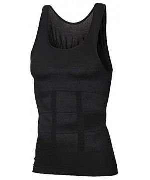 Shapewear Men's Body Shaper Vest T-Shirt Workout Tank Tops Compression Vest Sleeveless Abdomen Shapewear - Black - C019DI77Y0K