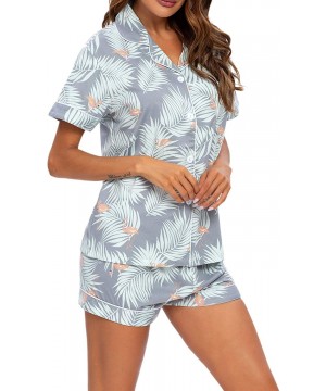 Sets Women's Floral Pajamas Set Short Sleeve Sleepwear Two-Piece Pj Sets Button-Down Nightwear Loungewear - M-grey - C6190Z6KZ0C