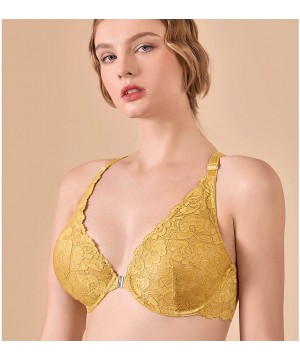 Bras Women's Lace Racerback Front Closure Plunge Minimizer Underwire Unlined Bra - Yellow-front Closure - CV18U0S5ILH