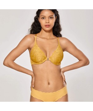 Bras Women's Lace Racerback Front Closure Plunge Minimizer Underwire Unlined Bra - Yellow-front Closure - CV18U0S5ILH