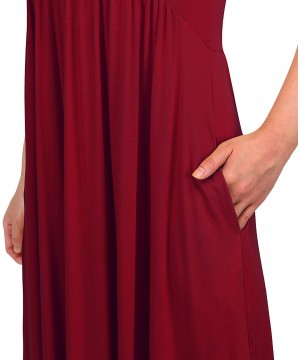 Nightgowns & Sleepshirts Women High Low Empire Waist Pleated Flowy Loungewear Pocket Midi Dress - Winered(3/4 Sleeve) - C718Z...