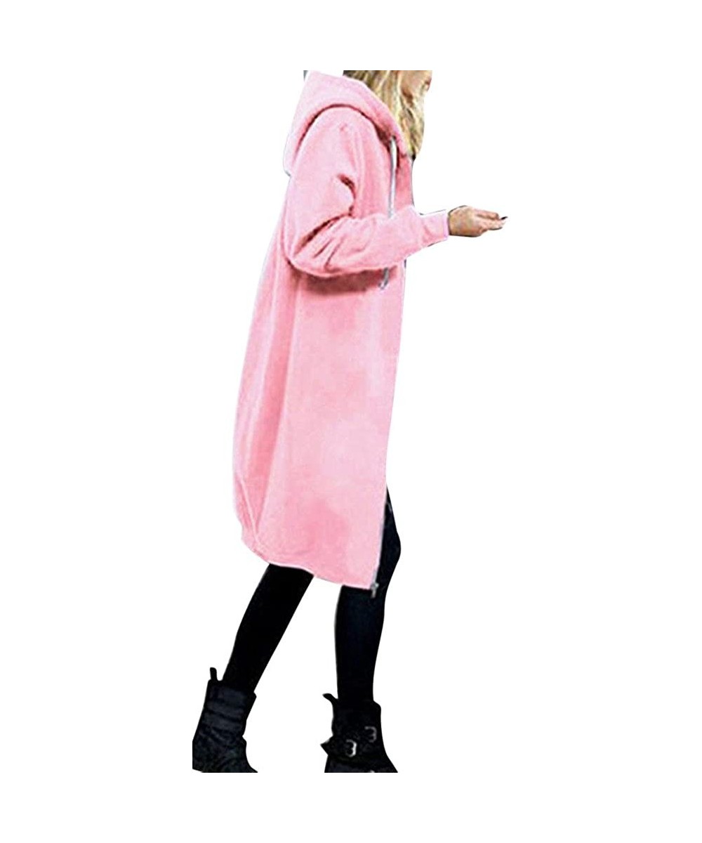 Thermal Underwear Women's Coats Plus Size Warm Zipper Open Hoodies Sweatshirt Long Jacket Tops Outwear - Pink - CK18ZQSZXQ9