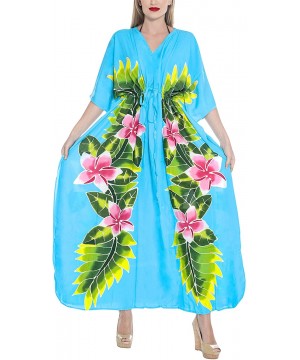 Nightgowns & Sleepshirts Women's Maxi Caftan Boho Dress Sleep Wear Swim Cover Ups Embroidered - Turquoise_o683 - CB121U7ANOP