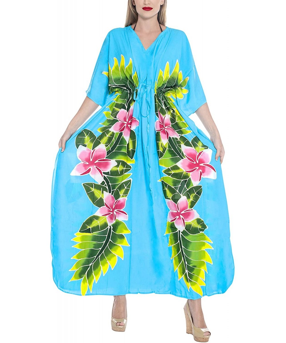 Nightgowns & Sleepshirts Women's Maxi Caftan Boho Dress Sleep Wear Swim Cover Ups Embroidered - Turquoise_o683 - CB121U7ANOP