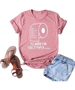 Tops Women Letters Printing Tops Casual Short Sleeve O-Neck Tee T-Shirt Loose Summer Tunic Blouse - Pink - CE1979RYLRG