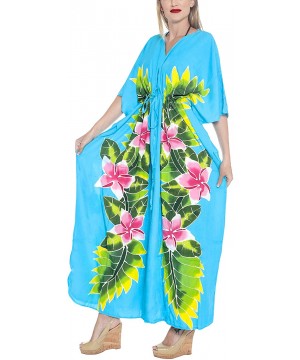 Nightgowns & Sleepshirts Women's Maxi Caftan Boho Dress Sleep Wear Swim Cover Ups Embroidered - Turquoise_o683 - CB121U7ANOP