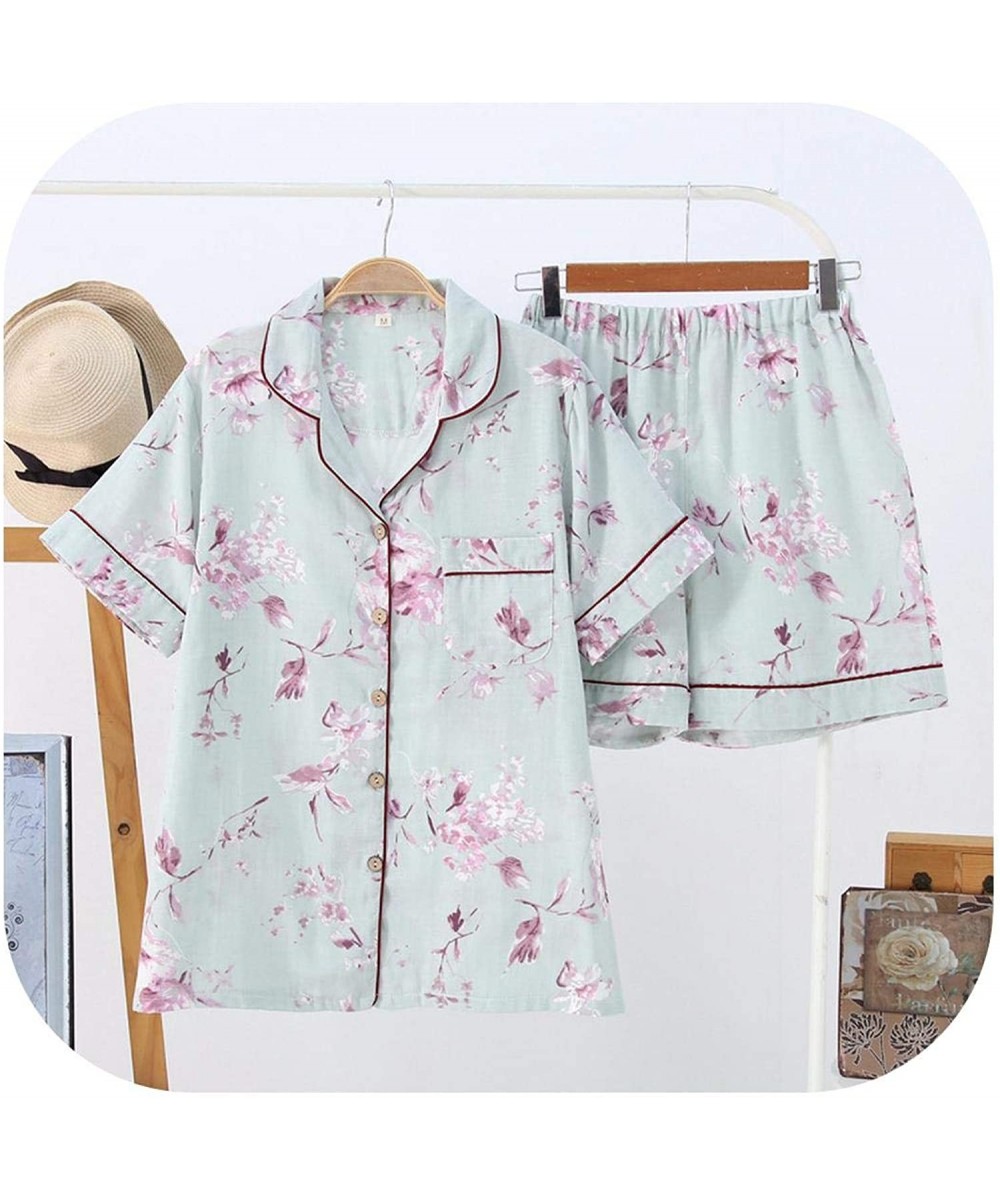 Sets Simple Short Pyjamas Women 100% Cotton Short Sleeves Ladies Pajama Sets Shorts Cute Sleepwear - Dk Tz-3-green - CY190898393