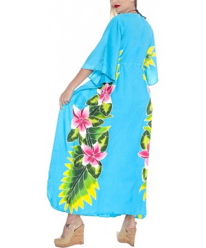 Nightgowns & Sleepshirts Women's Maxi Caftan Boho Dress Sleep Wear Swim Cover Ups Embroidered - Turquoise_o683 - CB121U7ANOP