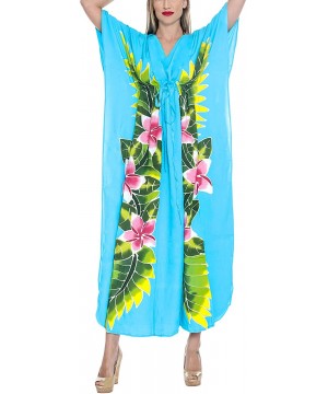 Nightgowns & Sleepshirts Women's Maxi Caftan Boho Dress Sleep Wear Swim Cover Ups Embroidered - Turquoise_o683 - CB121U7ANOP