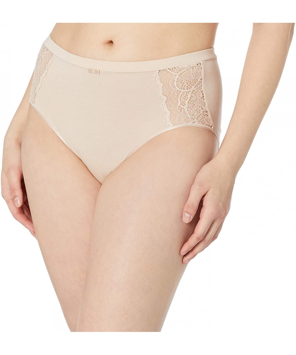 Panties Women's Cotton Desire W/ Lace Hi Cut - Champagne Shimmer - C712O5V80TD