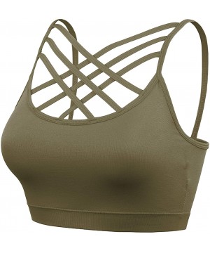 Camisoles & Tanks Padded Seamless Triple Criss Cross Bralette Cutout Caged Cami Crop Top for Women- Plus Size - [A003] Olive ...