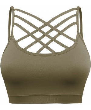 Camisoles & Tanks Padded Seamless Triple Criss Cross Bralette Cutout Caged Cami Crop Top for Women- Plus Size - [A003] Olive ...