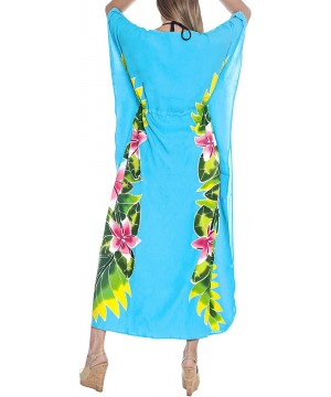 Nightgowns & Sleepshirts Women's Maxi Caftan Boho Dress Sleep Wear Swim Cover Ups Embroidered - Turquoise_o683 - CB121U7ANOP