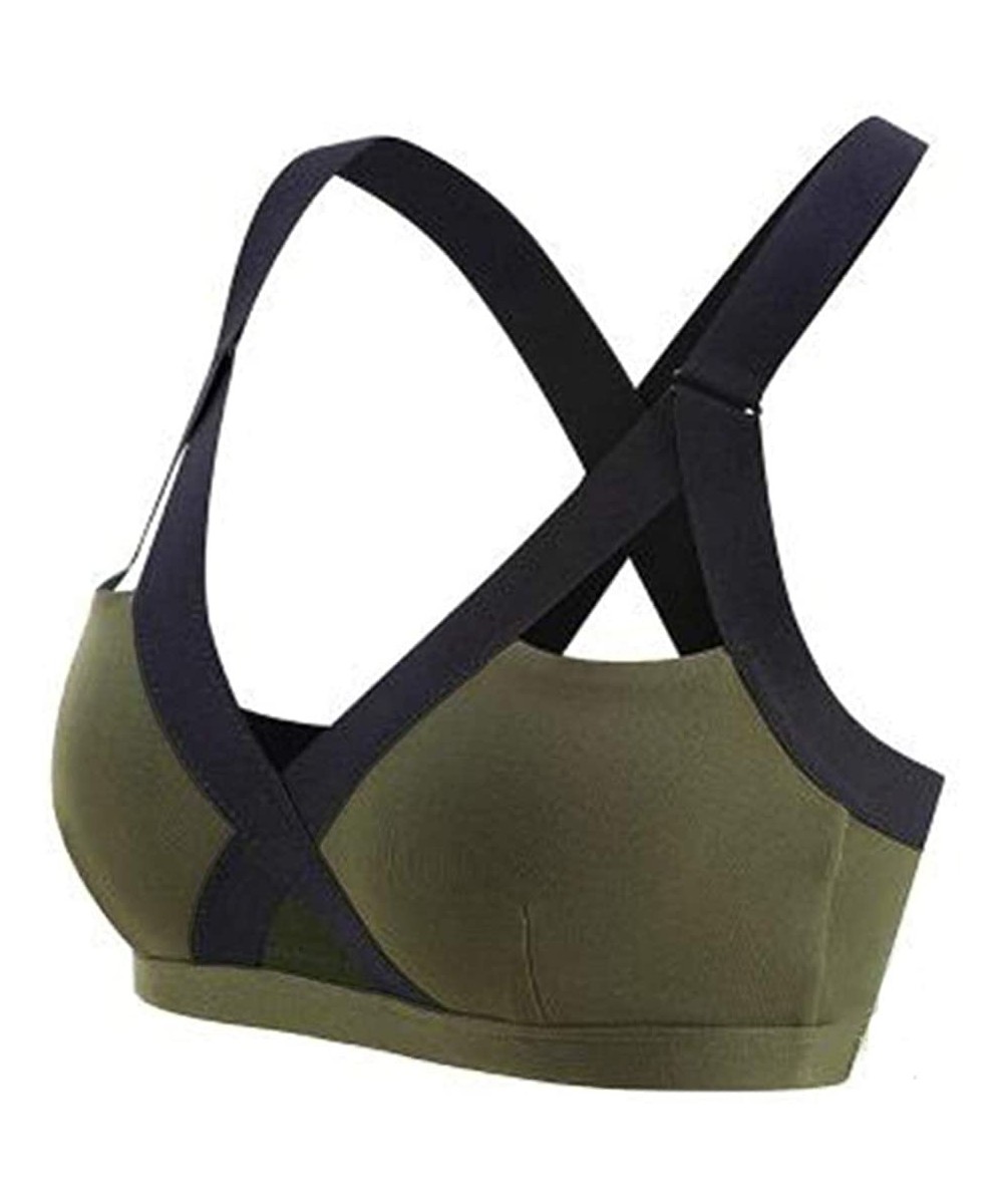 Bras Women Sports Bras Cross Band Yoga Racerback High Impact Workout Yoga Gym Activewear Fitness Bra - Green - CT193R20MAX