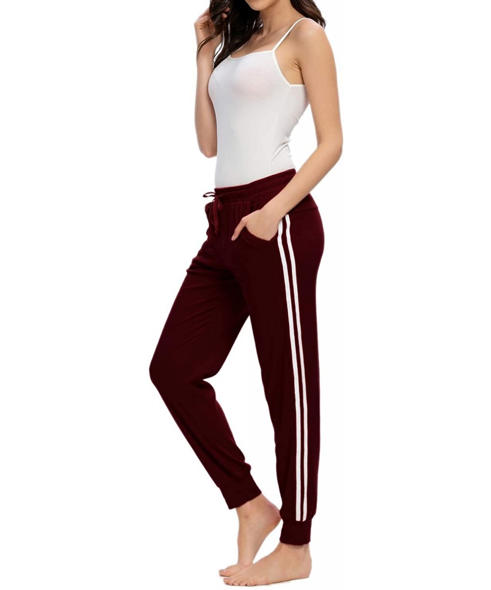 Bottoms Women Casual Pajamas Pants Drawstring Stripes Lounge Pants with Pockets - Wine Red - CY194UIKY9D