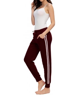 Bottoms Women Casual Pajamas Pants Drawstring Stripes Lounge Pants with Pockets - Wine Red - CY194UIKY9D