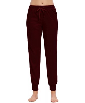 Bottoms Women Casual Pajamas Pants Drawstring Stripes Lounge Pants with Pockets - Wine Red - CY194UIKY9D