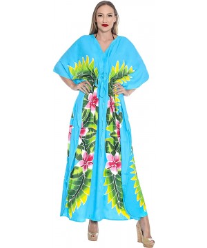 Nightgowns & Sleepshirts Women's Maxi Caftan Boho Dress Sleep Wear Swim Cover Ups Embroidered - Turquoise_o683 - CB121U7ANOP