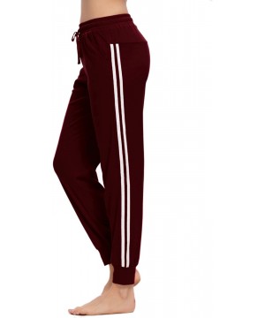 Bottoms Women Casual Pajamas Pants Drawstring Stripes Lounge Pants with Pockets - Wine Red - CY194UIKY9D