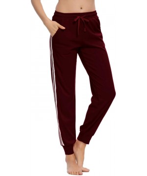 Bottoms Women Casual Pajamas Pants Drawstring Stripes Lounge Pants with Pockets - Wine Red - CY194UIKY9D