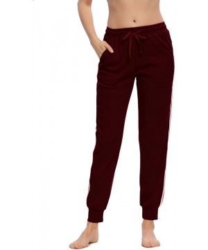 Bottoms Women Casual Pajamas Pants Drawstring Stripes Lounge Pants with Pockets - Wine Red - CY194UIKY9D