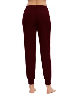 Bottoms Women Casual Pajamas Pants Drawstring Stripes Lounge Pants with Pockets - Wine Red - CY194UIKY9D